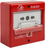 Pulsador manual de alarma de incendios rearmable, referencia PUCAY de Cofem. Incluye tapa
