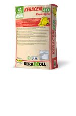 Solera premezclada mineral, eco‑compatible, fibrorreforzada, referencia Keracem Eco Prontoplus de Kerakoll. Fraguado normal y secado rápido