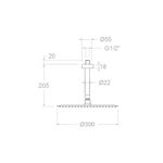 Brazo cenital de 150 mm con rociador Ultraslim metálico Ø 300 mm antical, referencia BVRM300 de Ramón Soler. Acero inox AISI304