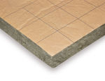 Panel de lana mineral semirrígido, URSA TERRA Mur P1281 de URSA. 50x600x1350 mm. 1.4 m²·K/W. No hidrófilo, recubierto con un papel kraft impreso como barrera de vapor. En panel.