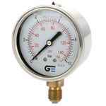 Manómetro Ø63 con glicerina, serie 3822N de Genebre. Rosca NPT bar 0-2.5 psi 0-40
