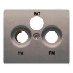 Tapa para tomas R/TV-SAT de 3 salidas, referencia 18341-AN de las series Iris y Mega de BJC. Acero Neptuno