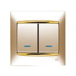Interruptor doble con visor dorado Perlado, serie Coral