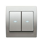 Conmutador doble con visor aluminio Mercurio, serie Iris