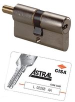 Cilindro ASTRAL SICUR CISA doble para pomo 30x30, latonado