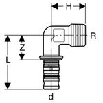 Codo de transición 90° Geberit serie Mepla con rosca macho: CW617N, d=16mm, R=1/2″