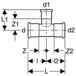 Te Geberit serie Mapress Acero al Carbono reducida: d=15mm, d1=18mm, d2=15mm