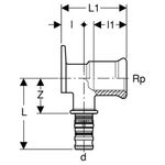Codo de suministro 90° Geberit serie Mepla: CW617N, d=16mm, Rp=1/2″, L=3.6cm