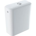 Cisterna vista baja serie Geberit iCon Square, doble descarga, conexión de suministro lateral o inferior. Blanco