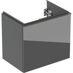 Mueble bajo Geberit Acanto para lavabo, con un cajón y un cajón interior, compacto: Ancho de lavabo=60cm, Cuerpo: lava/cubierto mate, Frontal: lava/vidrio brillante, Tirador: lava/con pintura polvo al horno mate