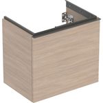 Mueble bajo Geberit Acanto para lavabo, con un cajón y un cajón interior, compacto: Ancho de lavabo=60cm, Cuerpo y frontal: encina/melamina con textura de madera, Tirador: lava/con pintura polvo al horno mate