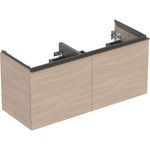Mueble bajo para lavabo de dos senos Geberit Acanto, con dos cajones y dos cajones interiores: Cuerpo y frontal: encina/melamina con textura de madera