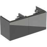 Mueble bajo para lavabo de dos senos Geberit Acanto, con dos cajones y dos cajones interiores: Cuerpo: lava/cubierto mate, Frontal: lava/vidrio brillante