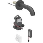 Grifo electrónico para lavabos Geberit Piave, montaje mural, servicio a batería, para caja funcional empotrada: Negro mate / Con revestimiento de limpieza fácil, L=17cm, Mezclador=Con mezclador