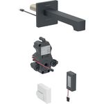 Grifo electrónico para lavabos Geberit Brenta, montaje mural, servicio a batería, para caja funcional empotrada: Negro mate / Con revestimiento de limpieza fácil, L=22cm, Mezclador=Con mezclador
