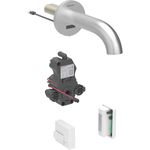Grifo electrónico para lavabos Geberit Piave, montaje mural, servicio a generador, para caja funcional empotrada: Acabado de acero inoxidable / Cepillado, con revestimiento fácil de limpiar, L=17cm, Mezclador=Con mezclador