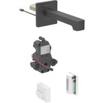 Grifo electrónico para lavabos Geberit Brenta, montaje mural, servicio a generador, para caja funcional empotrada: Negro mate / Con revestimiento de limpieza fácil, L=22cm, Mezclador=Sin mezclador