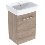 Lavabo con armario, una puerta, serie Selnova Square de Geberit.  45x64.9x35cm, Nogal hickory