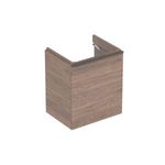 Mueble bajo Geberit serie Smyle Square para lavabo, con una puerta: 53.6x61.7x43.3cm, Nogal hickory, Ancho de lavabo=55cm, Puerta=Lado de fijación a la derecha