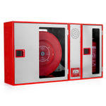 Conjunto horizontal compuesto por 3 módulos en rojo con puerta semiciega en inox, referencia CR3X15H1 de Cofem