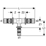 Te Geberit serie Mepla reducida: PVDF, d=20mm, d1=16mm, d2=20mm