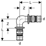 Codo Geberit serie Mepla: 90°, PVDF, d=16mm