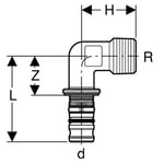 Codo de transición 90° Geberit serie Mepla con rosca macho: CW617N, d=16mm, R=1/2″