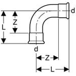 Codo Geberit serie Mapress Acero al Carbono: 90°, d=15mm