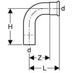 Codo Geberit Mapress Acero al Carbono con tope de inserción: 90°, d=15mm