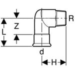 Codo de transición 90° Geberit serie Mapress Acero Inoxidable con rosca macho: d=15mm, R=1/2″
