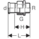 Racor de transición Geberit serie Mapress Acero al Carbono con rosca macho: d=22mm, R=1″