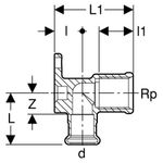 Codo de suministro 90° Geberit serie Mapress Cobre: CC499K, d=22mm, Rp=3/4″, L1=5.2cm