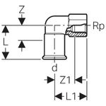 Codo de transición 90° Geberit serie Mapress Acero al Carbono con rosca macho: d=28mm, R=3/4″
