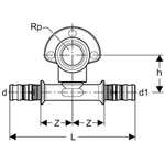 Codo de suministro en T 90° Geberit serie Mepla escalonado: CW617N, d=20mm, Rp=1/2″, d1=20mm, L=3.6cm