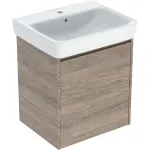 Juego de lavabo compatible con mueble bajo Geberit Selnova Square, una puerta: 60x69.7x48cm, Ancho de lavabo=60cm, Lavabo: blanco, Cuerpo, Frontal: nogal hickory / Melamina con textura de madera