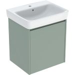 Juego de lavabo compatible con mueble bajo Geberit Selnova Square, una puerta: 60x69.7x48cm, Ancho de lavabo=60cm, Lavabo: blanco, Cuerpo, Frontal: Verde salvia / cubierto con brillo satinado