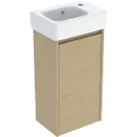 Juego de lavamanos compatible con mueble bajo Geberit Selnova Square, una puerta: 36x69.7x25cm, Ancho de lavabo=36cm, Lavabo: blanco, Cuerpo, Frontal: encina natural / Melamina con textura de madera