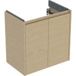 Mueble bajo para lavabo Geberit Selnova Compact, con dos puertas: 59.1x60.3x36.4cm, Ancho de lavabo=65cm, encina natural / Melamina con textura de madera