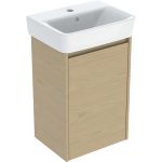 Juego de lavamanos compatible con mueble bajo Geberit Selnova Square, una puerta: 45x69.7x34cm, Ancho de lavabo=45cm, Lavabo: blanco, Cuerpo, Frontal: encina natural / Melamina con textura de madera