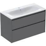 Juego de lavabo para mueble Geberit Selnova Square, borde fino, dos cajones, mueble bajo para lavabo: 100x62.1x48cm, Ancho de lavabo=100cm, Lavabo: blanco, Cuerpo, Frontal: lava / cubierto con brillo satinado