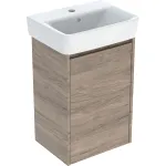 Juego de lavamanos compatible con mueble bajo Geberit Selnova Square, una puerta: 45x69.7x34cm, Ancho de lavabo=45cm, Lavabo: blanco, Cuerpo, Frontal: nogal hickory / Melamina con textura de madera