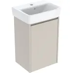 Juego de lavamanos compatible con mueble bajo Geberit Selnova Square, una puerta: 45x69.7x34cm, Ancho de lavabo=45cm, Lavabo: blanco, Cuerpo, Frontal: gris arena / cubierto con brillo satinado