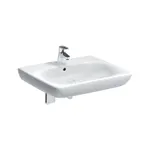 Lavabo serie Selnova Square sin barreras de Geberit. Toma de grifo: centro. Rebosadero: visible