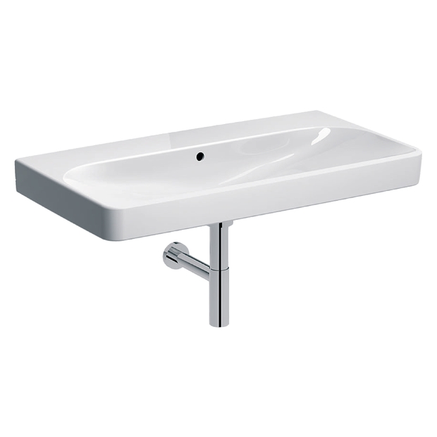 Lavabo serie Geberit Smyle Square: 90x48cm, Toma de grifo=Sin, Rebosadero=Visible, Blanco