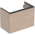 Mueble bajo Geberit Acanto para lavabo, con un cajón y un cajón interior, compacto: Ancho de lavabo=75cm, Cuerpo y frontal: encina/melamina con textura de madera, Tirador: lava/con pintura polvo al horno mate