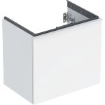 Mueble bajo Geberit Acanto para lavabo, con un cajón y un cajón interior, compacto: Ancho de lavabo=60cm, Cuerpo y frontal: blanco/cubierto de alto brillo, Tirador: blanco/con pintura polvo al horno mate