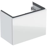 Mueble bajo Geberit Acanto para lavabo, con un cajón y un cajón interior, compacto: Ancho de lavabo=75cm, Cuerpo: blanco/cubierto alto brillo, Frontal: blanco/vidrio brillante, Tirador: blanco/con pintura polvo al horno mate