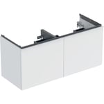Mueble bajo para lavabo de dos senos Geberit Acanto, con dos cajones y dos cajones interiores: Cuerpo y frontal: blanco/cubierto mate