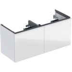 Mueble bajo para lavabo de dos senos Geberit Acanto, con dos cajones y dos cajones interiores: Cuerpo: blanco/cubierto alto brillo