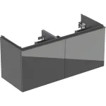 Mueble bajo para lavabo de dos senos Geberit Acanto, con dos cajones y dos cajones interiores: Cuerpo: lava/cubierto mate, Frontal: lava/vidrio brillante